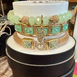 Gold & Mint Seaside Bracelet Set with Seahorse Charm “Lagoon Shimmer”